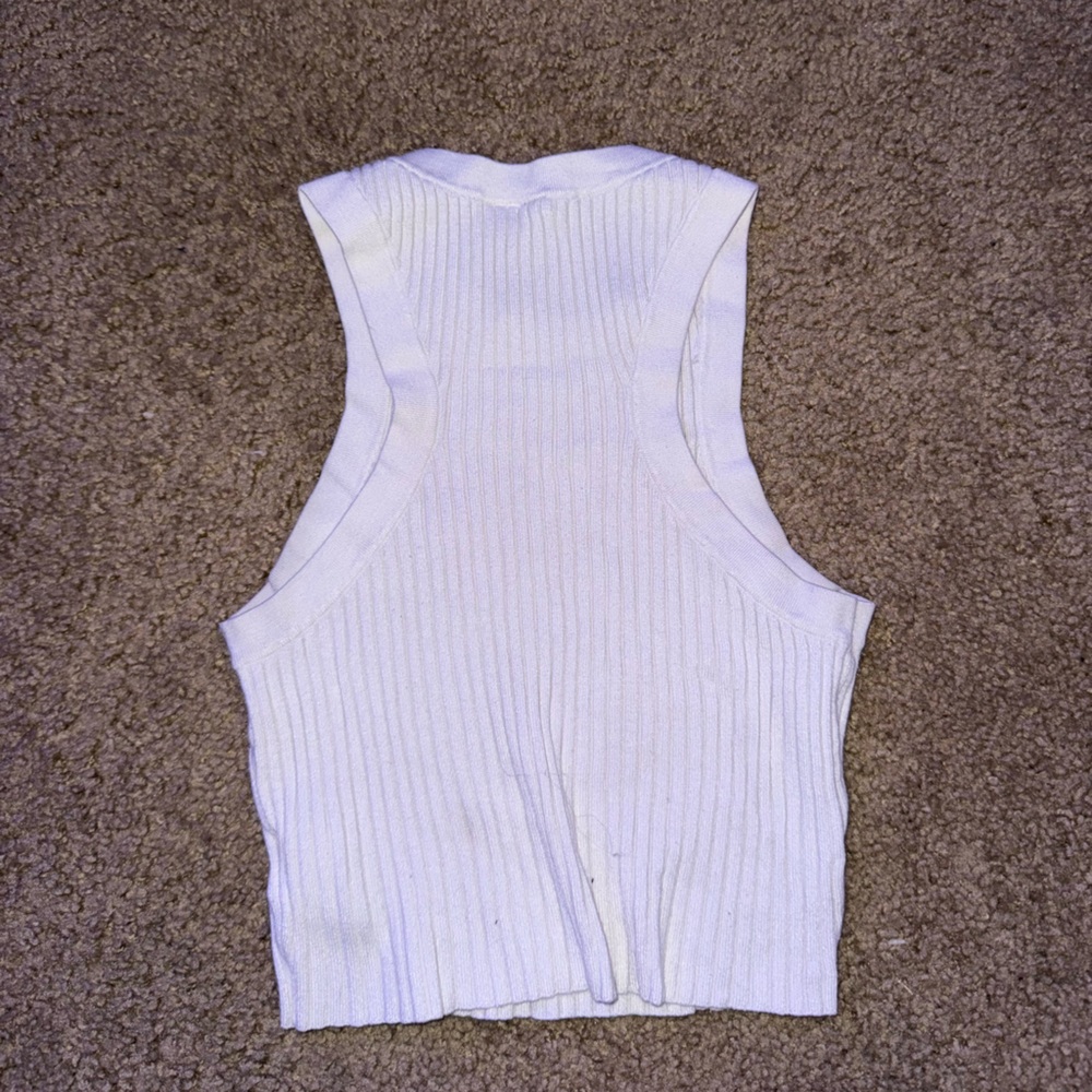 Divided White Ribbed Tank Top - Picture 3 of 3